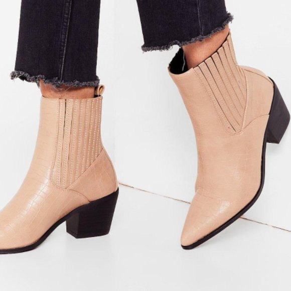 nude croc booties